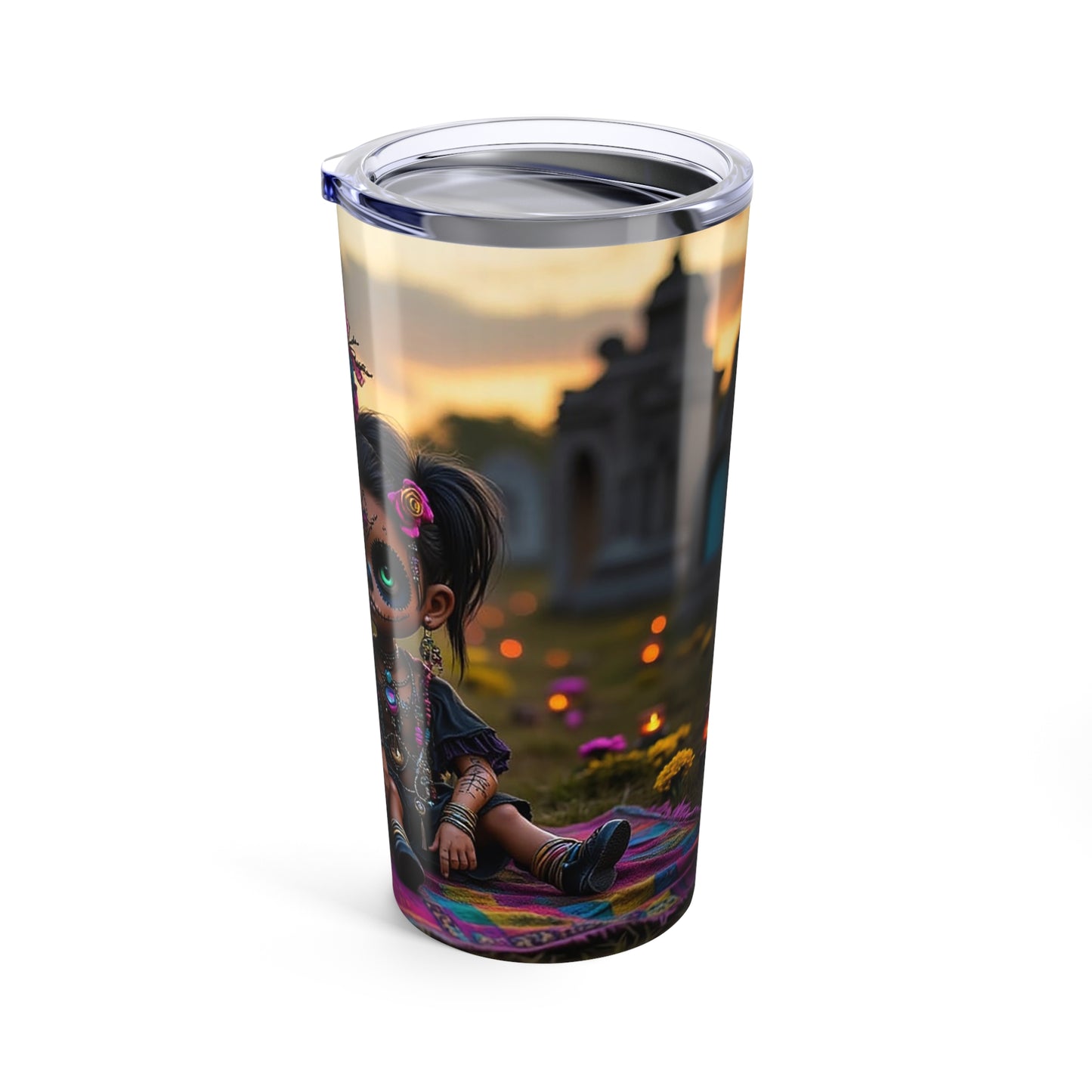 Vibrant Day of the Dead Tumbler | 20oz Sugar Skull Travel Mug, Halloween Gift, Ethnic Decor, Boho Kitchenware, Party Favor