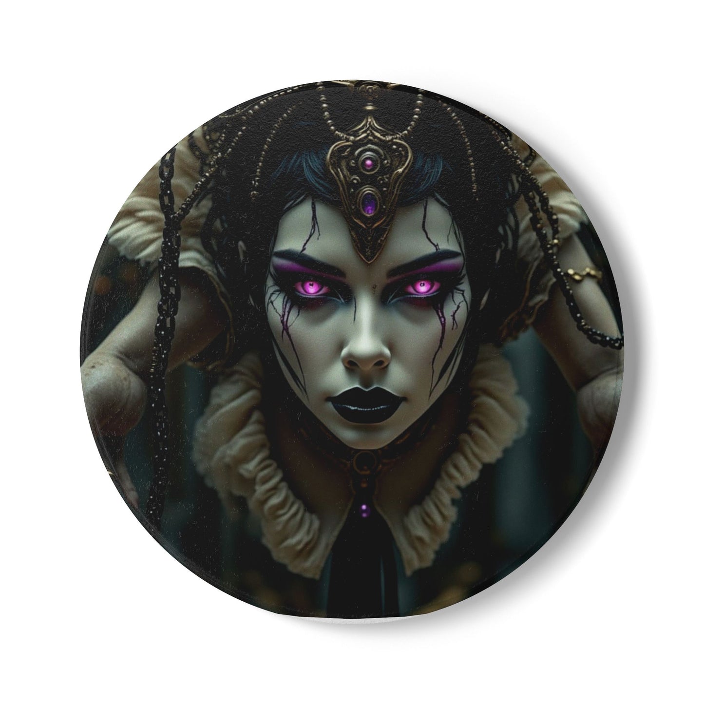 Gothic Fantasy Ceramic Coaster, Unique Decor, Artsy Drinkware, Witchy Home Accent, Perfect Gift for Halloween, Dark Aesthetic