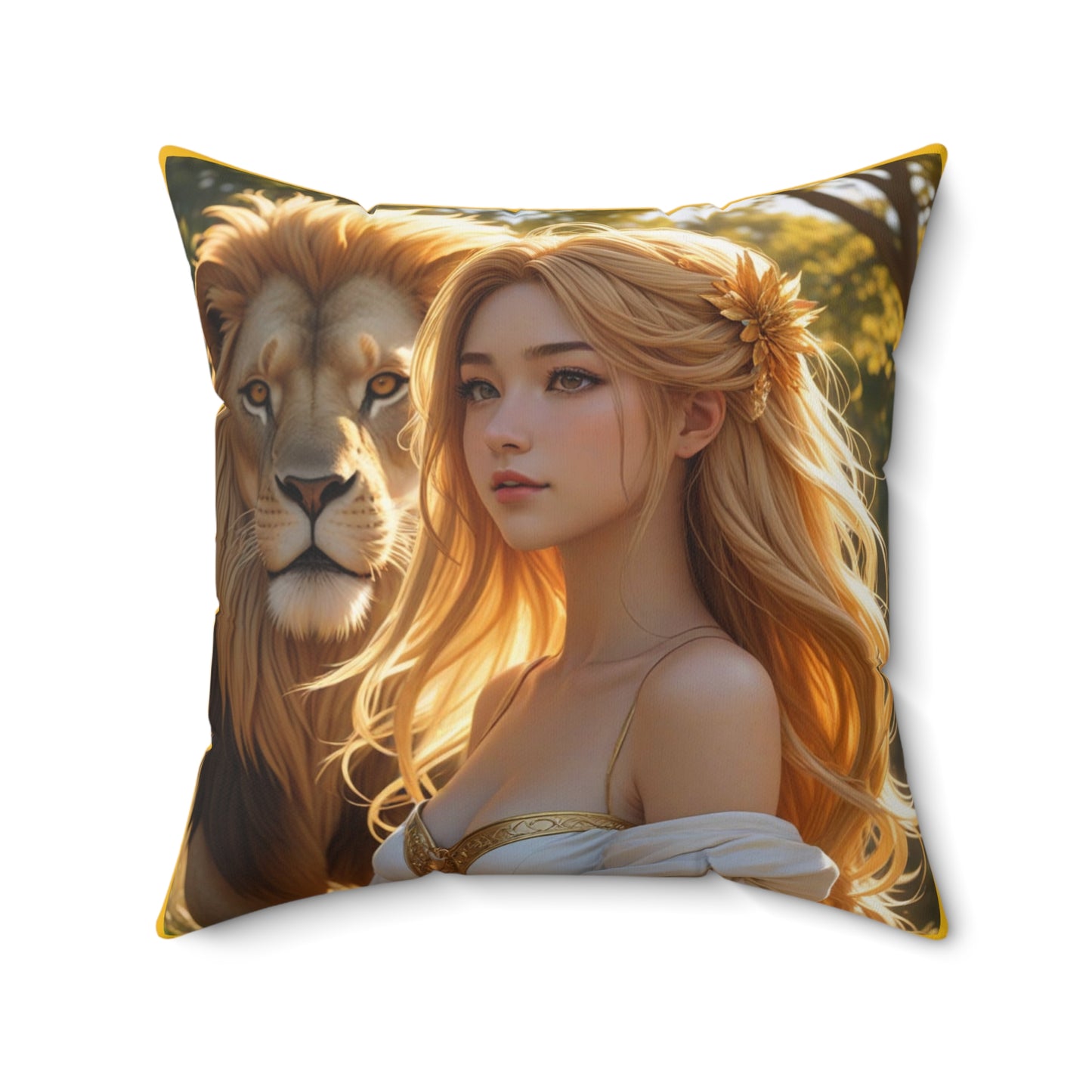 Zodiac Leo, Lion and Woman Art Pillow, Decorative Throw Cushion, Bohemian Home Decor, Gift for Animal Lovers, Living Room Accent