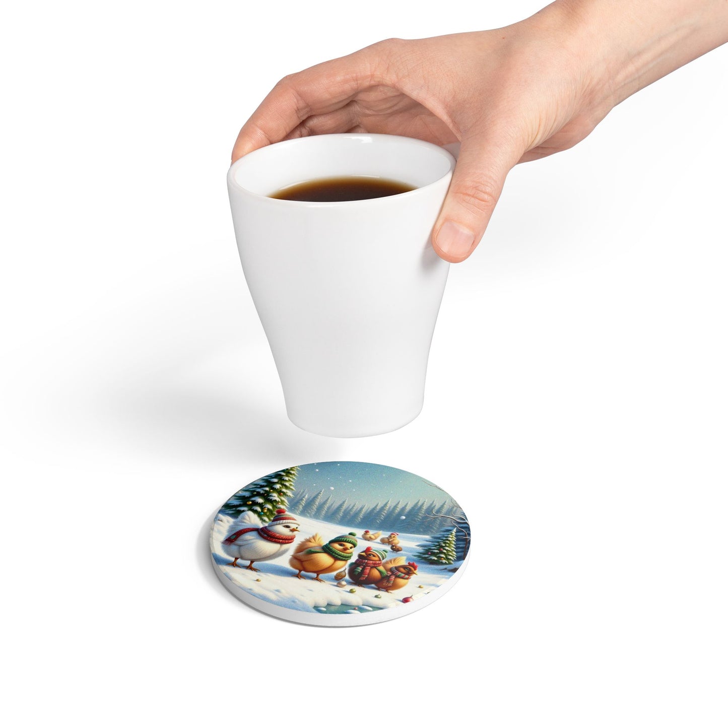 Winter Wonderland Ceramic Coaster Set, Holiday Decor, Cute Animal Coasters, Christmas Gift, Winter Home Accents