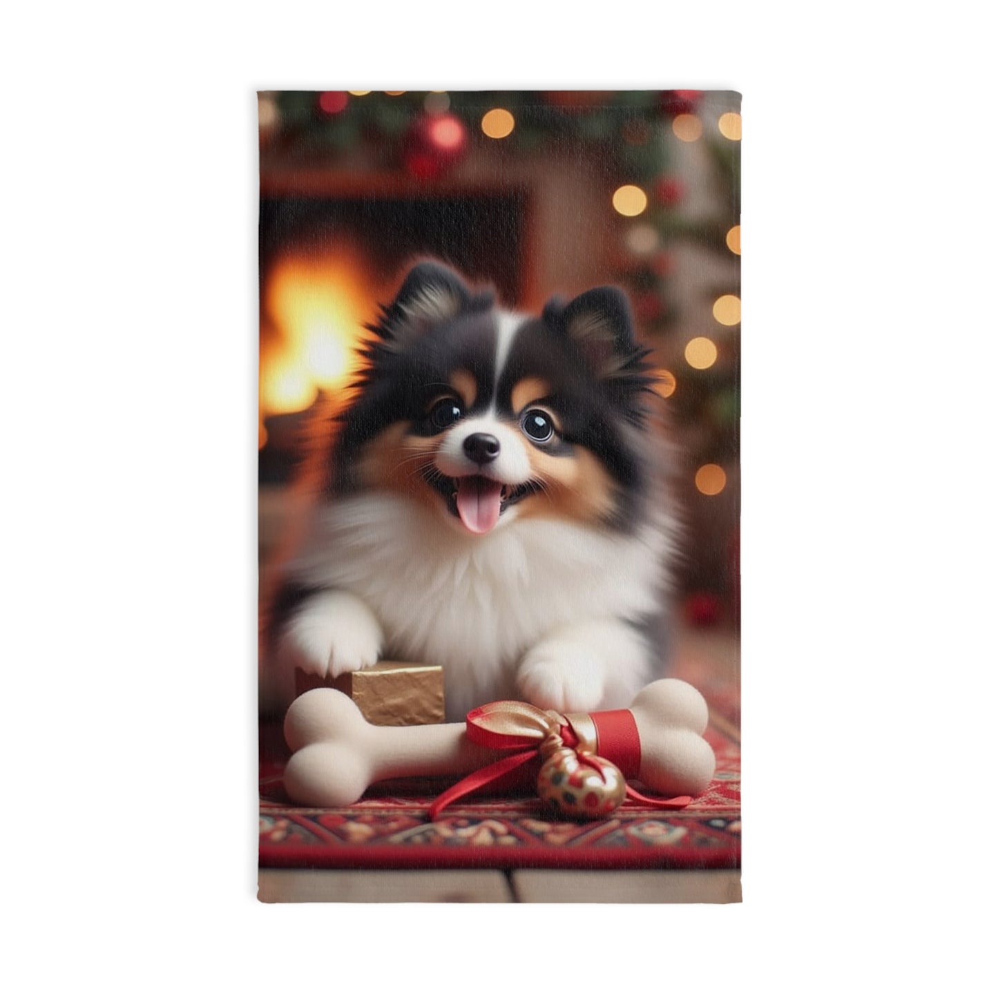 Festive Dog Hand Towel with Pomeranian Design, Dog Lover Gift, Holiday Decor, Cute Pet Towel, Kitchen or Bathroom Accessory