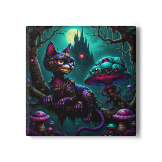 Whimsical Cheshire Cat Ceramic Coaster - Colorful Home Decor, Gift for Cat Lovers, Unique Drinks Holder, Fantasy Tableware, Eco-Friendly Coaster