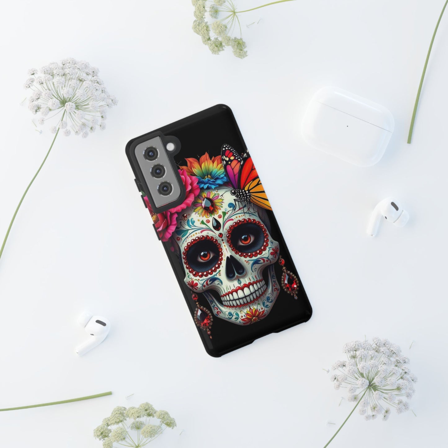 Colorful Sugar Skull Phone Case, Day of the Dead Case, Floral Phone Cover, Flower Skull Design, Edgy Phone Accessory