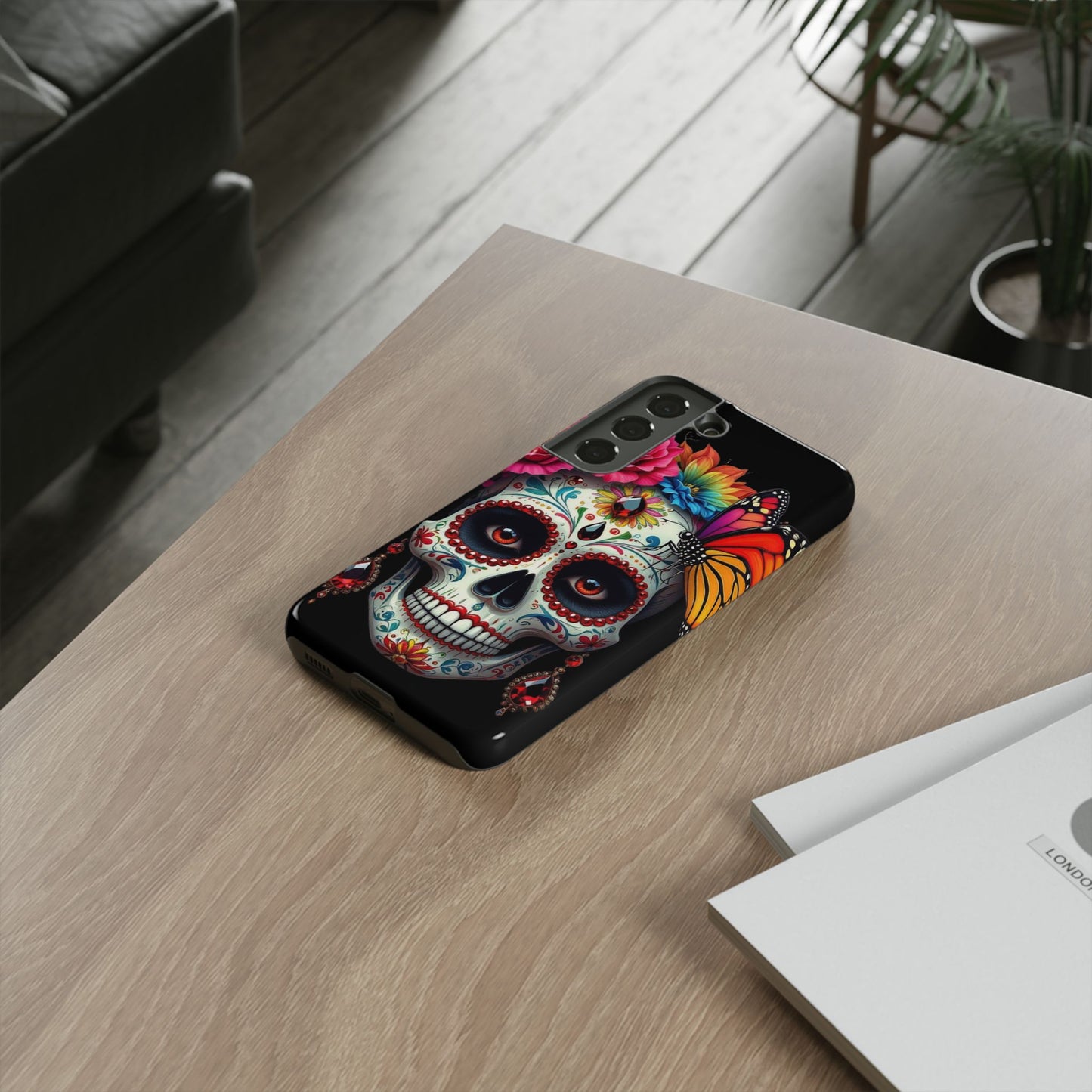 Colorful Sugar Skull Phone Case, Day of the Dead Case, Floral Phone Cover, Flower Skull Design, Edgy Phone Accessory