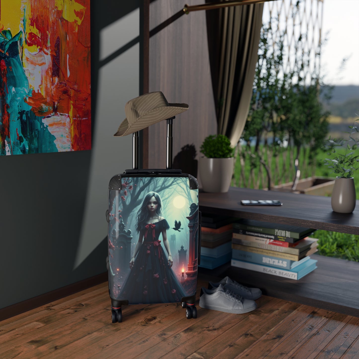 Genevieve Gothic Traveling Suitcase - Haunted Adventure Luggage, Spooky Vampire Vacation Bag, Unique Travel Gear, Halloween Travel Essentials, Dark [...]