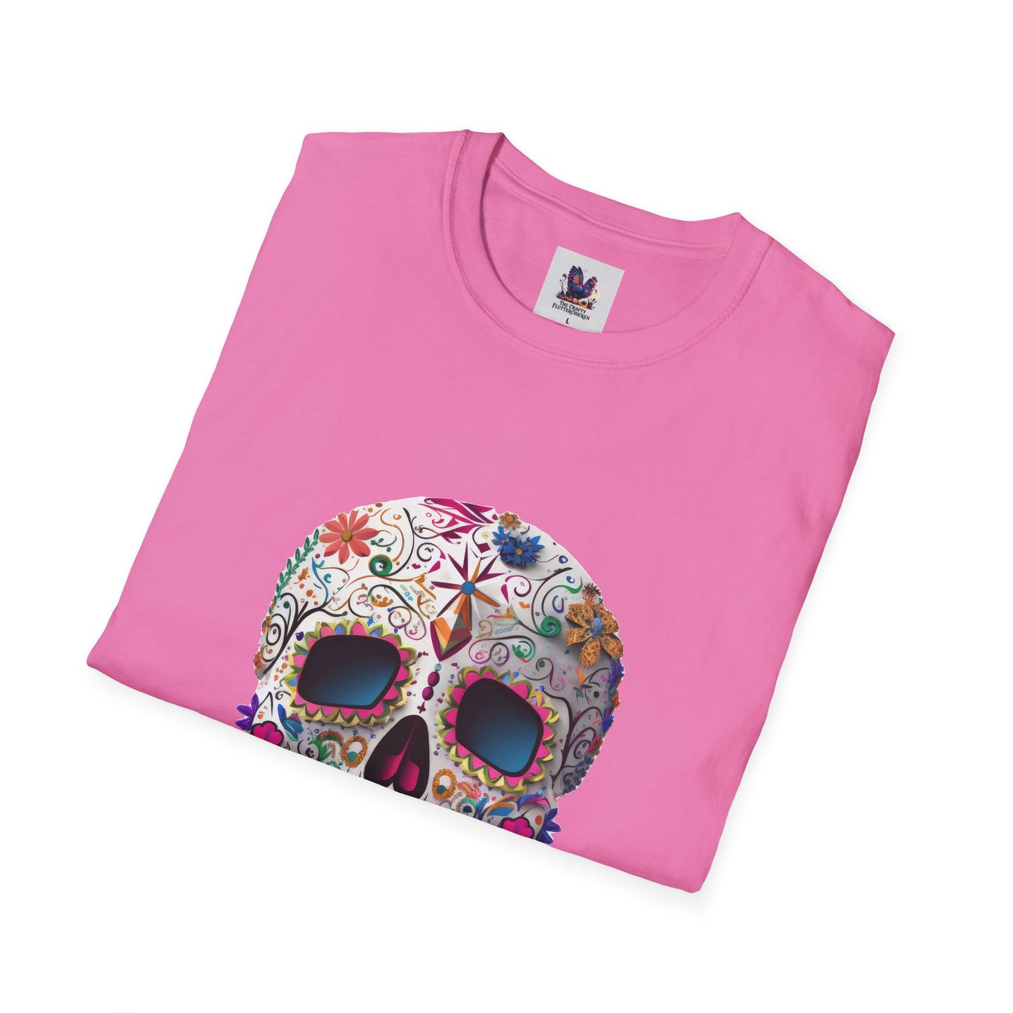 Colorful Sugar Skull Art Unisex Softstyle T-Shirt, Colorful Tee, Cute Graphic Shirt