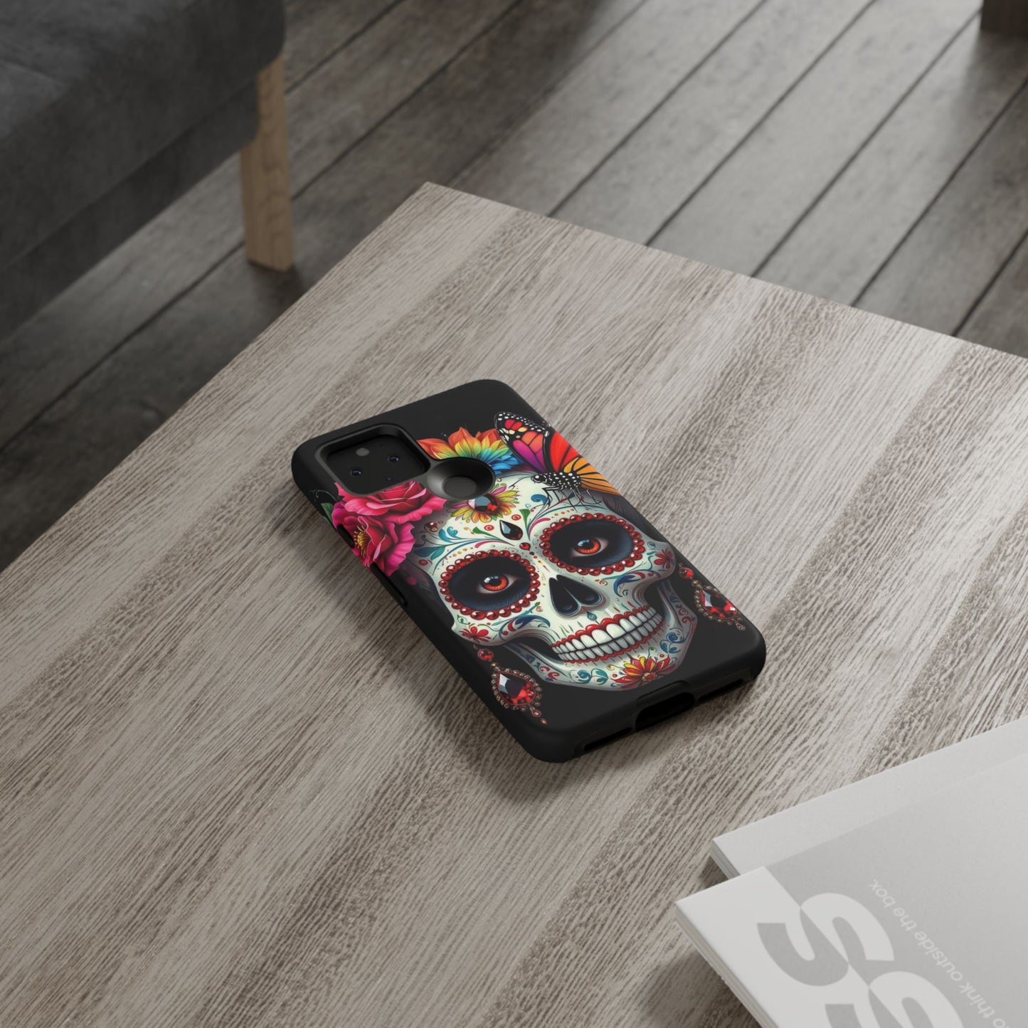 Colorful Sugar Skull Phone Case, Day of the Dead Case, Floral Phone Cover, Flower Skull Design, Edgy Phone Accessory