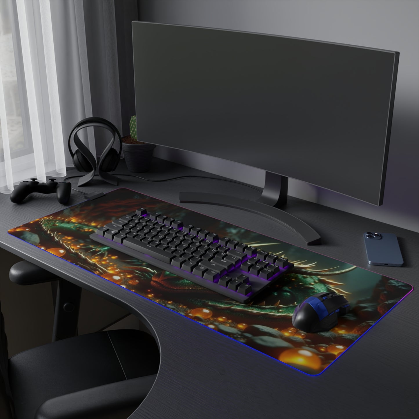 LED Dragon Gaming Mouse Pad, Illuminated Desk Mat, Gamer Accessories, Fantasy Decor, RGB Mouse Pad