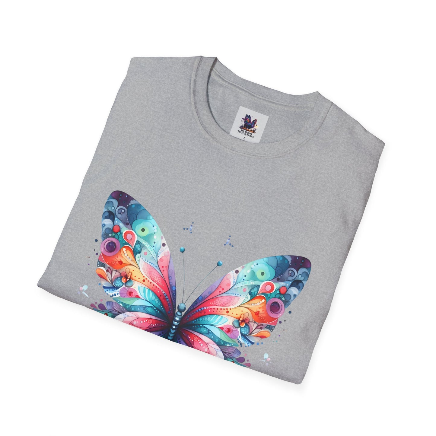 Colorful Butterfly Art Unisex Softstyle T-Shirt, Colorful Tee, Nature-Inspired Apparel, Cute Graphic Shirt
