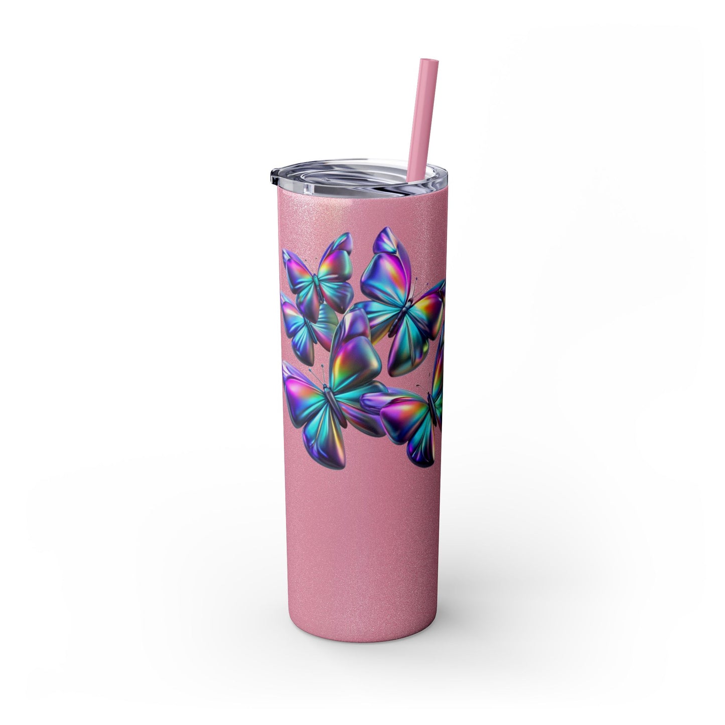 Purple Butterfly Swarm Tumbler with Straw, 20oz