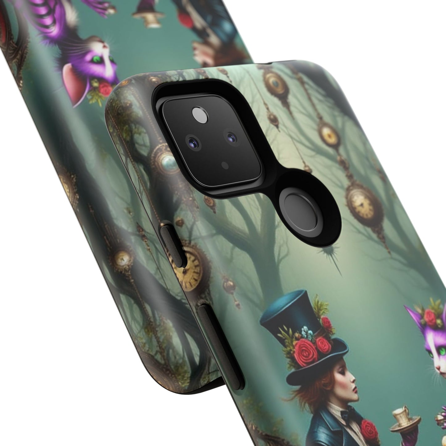 Whimsical Phone Case with Cat and Mad Hatter Design, Perfect for Gifting, Fantasy Lovers, Tea Party Theme, Tough Cases