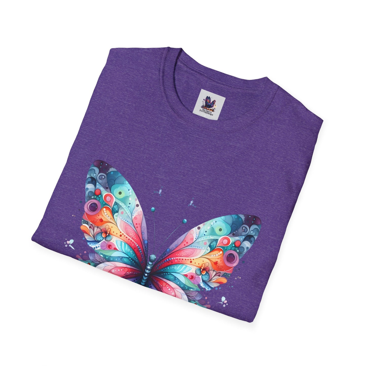 Colorful Butterfly Art Unisex Softstyle T-Shirt, Colorful Tee, Nature-Inspired Apparel, Cute Graphic Shirt
