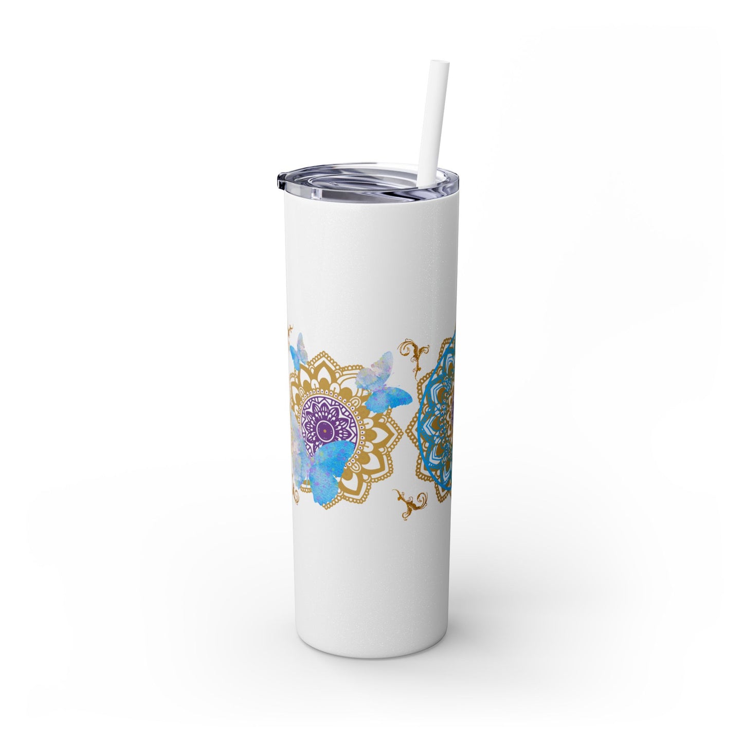 Blue Iceberg Mandala Skinny Tumbler with Straw, 20oz