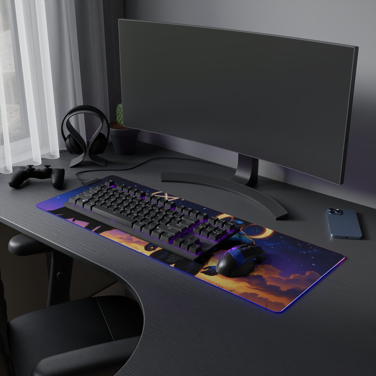LED Gaming Mouse Pad with Mystic Design, Gamer Accessories, Desk Decor, Computer Gaming Gift, LED Illumination