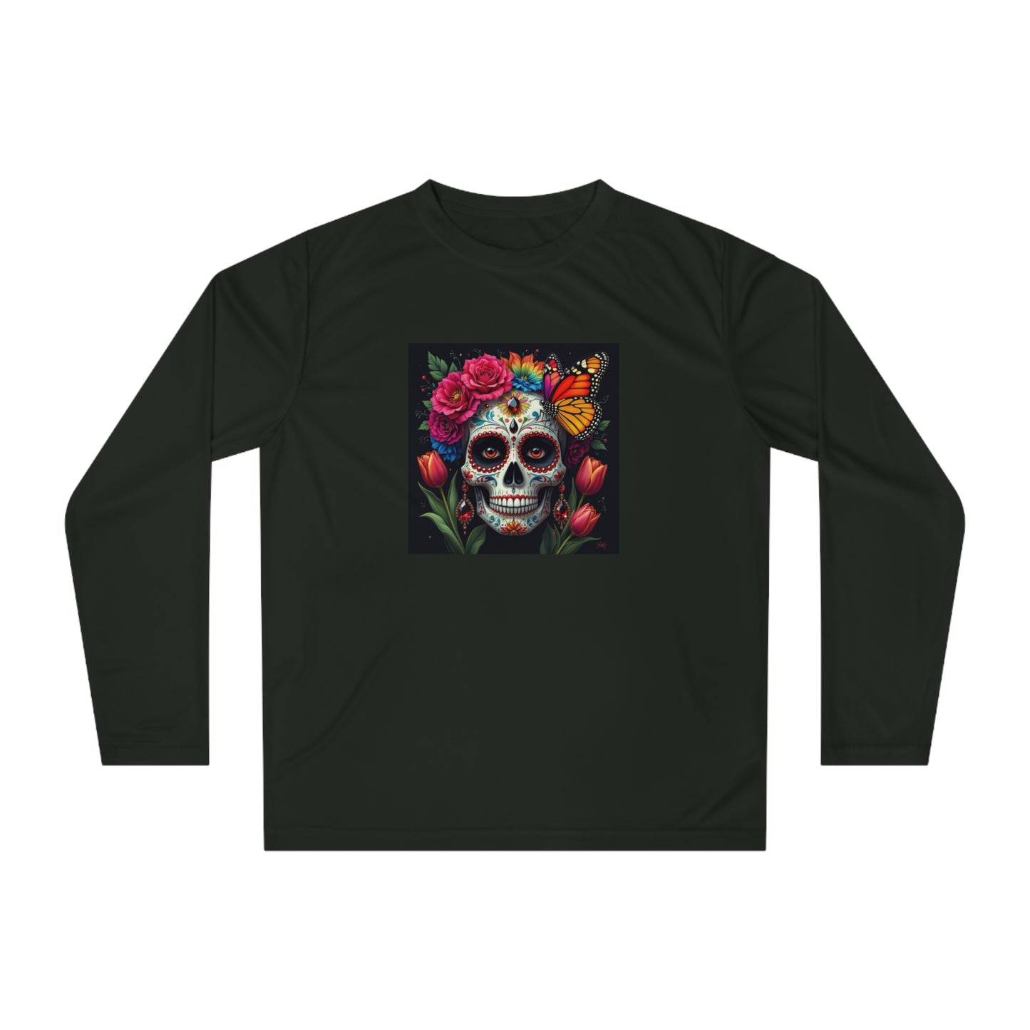 Skull and Butterfly Graphic Performance Long Sleeve Shirt | Fitness Wear, Casual Style, Gift for Her, Halloween Apparel, Day of the [...]