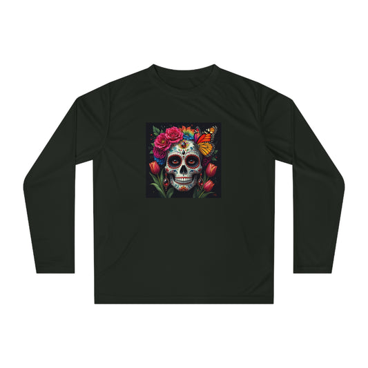 Skull and Butterfly Graphic Performance Long Sleeve Shirt | Fitness Wear, Casual Style, Gift for Her, Halloween Apparel, Day of the [...]
