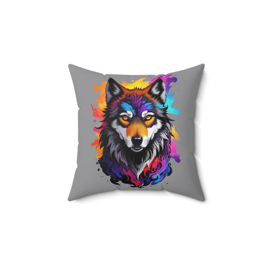 Vibrant Wolf Art Pillow, Colorful Home Decor, Animal Lover Gift, Cozy Living Room Accent, Unique Decorative Cushion