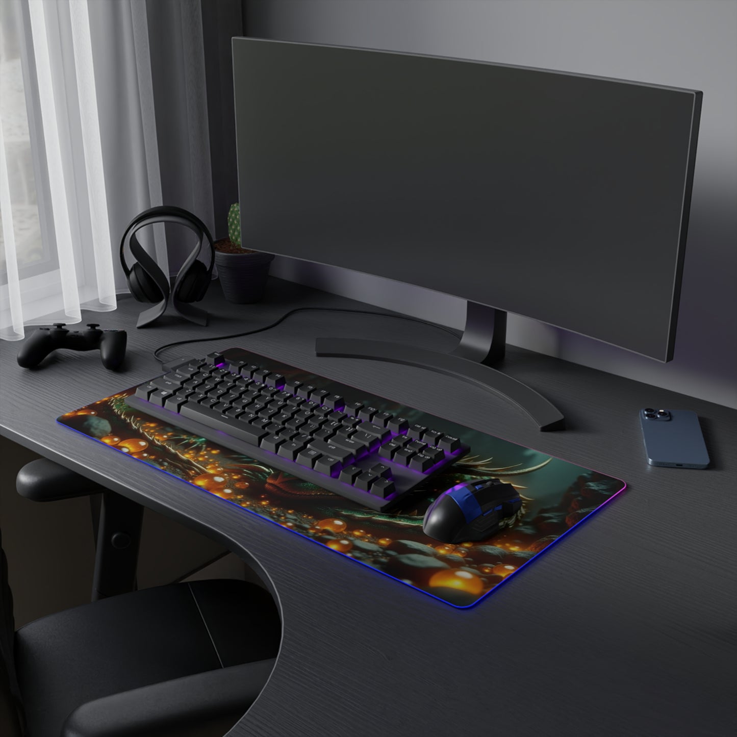 LED Dragon Gaming Mouse Pad, Illuminated Desk Mat, Gamer Accessories, Fantasy Decor, RGB Mouse Pad