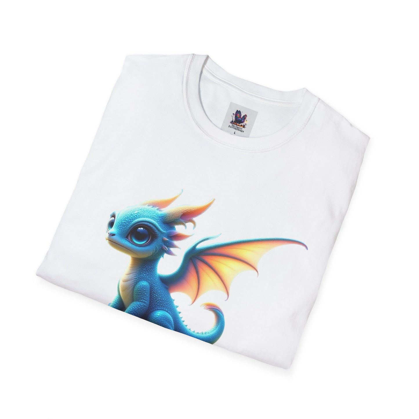 Colorful Blue Baby Dragon Sky Art Unisex Softstyle T-Shirt, Colorful Tee, Nature-Inspired Apparel, Cute Graphic Shirt