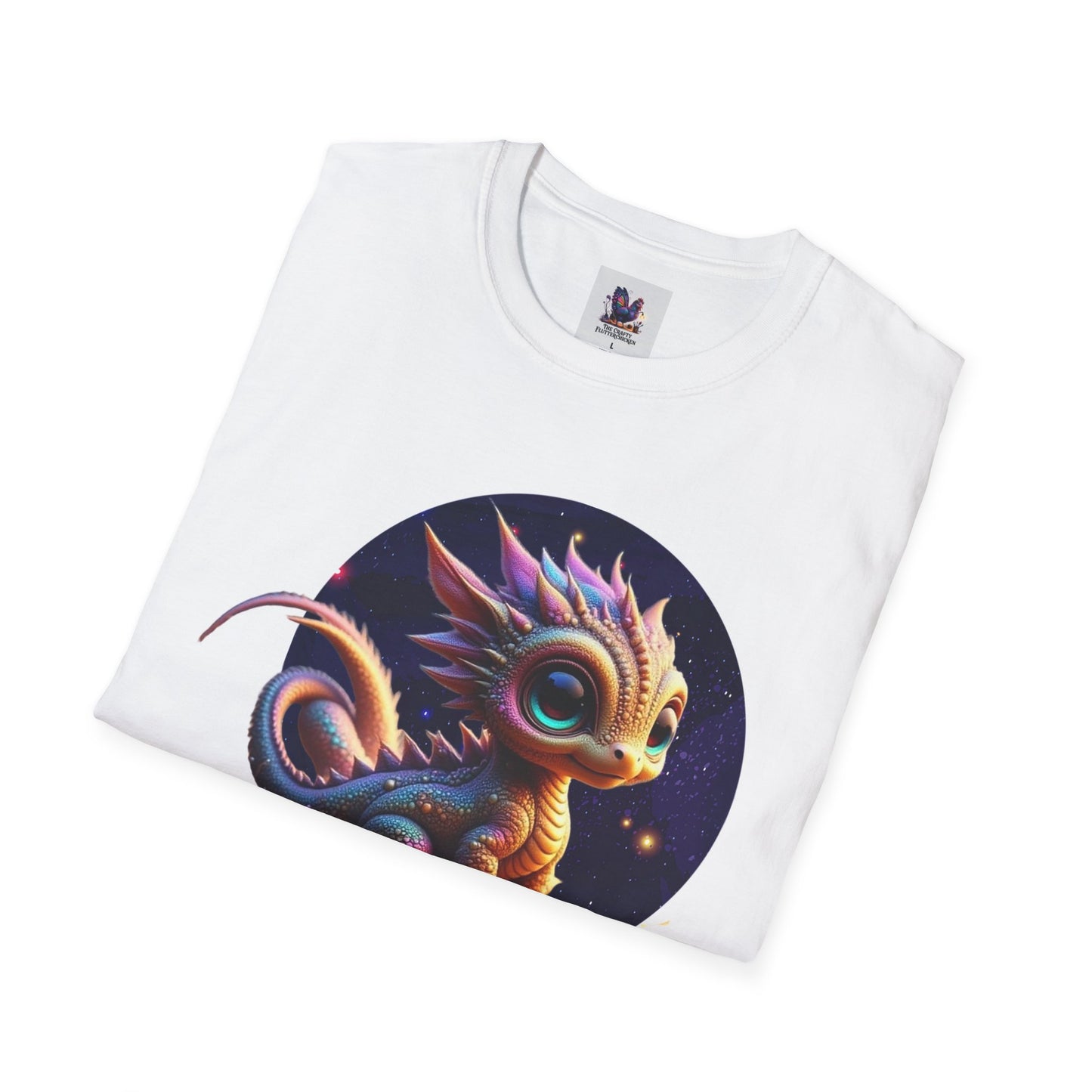Colorful Baby Dragon Cosmo Art Unisex Softstyle T-Shirt, Colorful Tee, Nature-Inspired Apparel, Cute Graphic Shirt