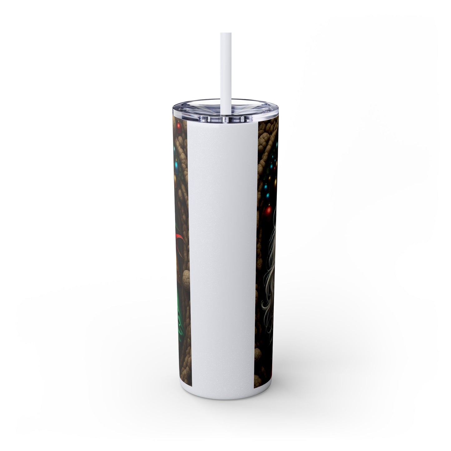 Whimsical Winter Skinny Tumbler with Rabbit Design, Christmas Gift, Holiday Drinkware, Fun Travel Mug, Cute Beverage Container