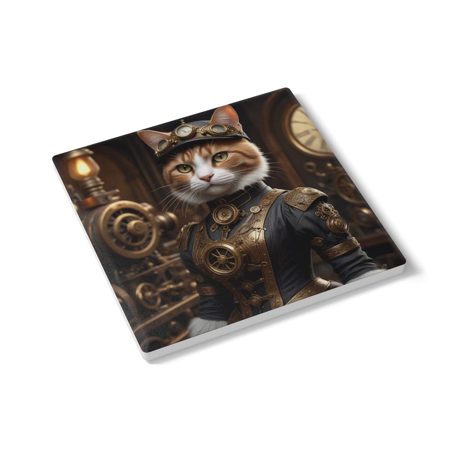 Ceramic Coaster, Steampunk Cat Commander, Unique Designs, Steampunk, Gift Ideas