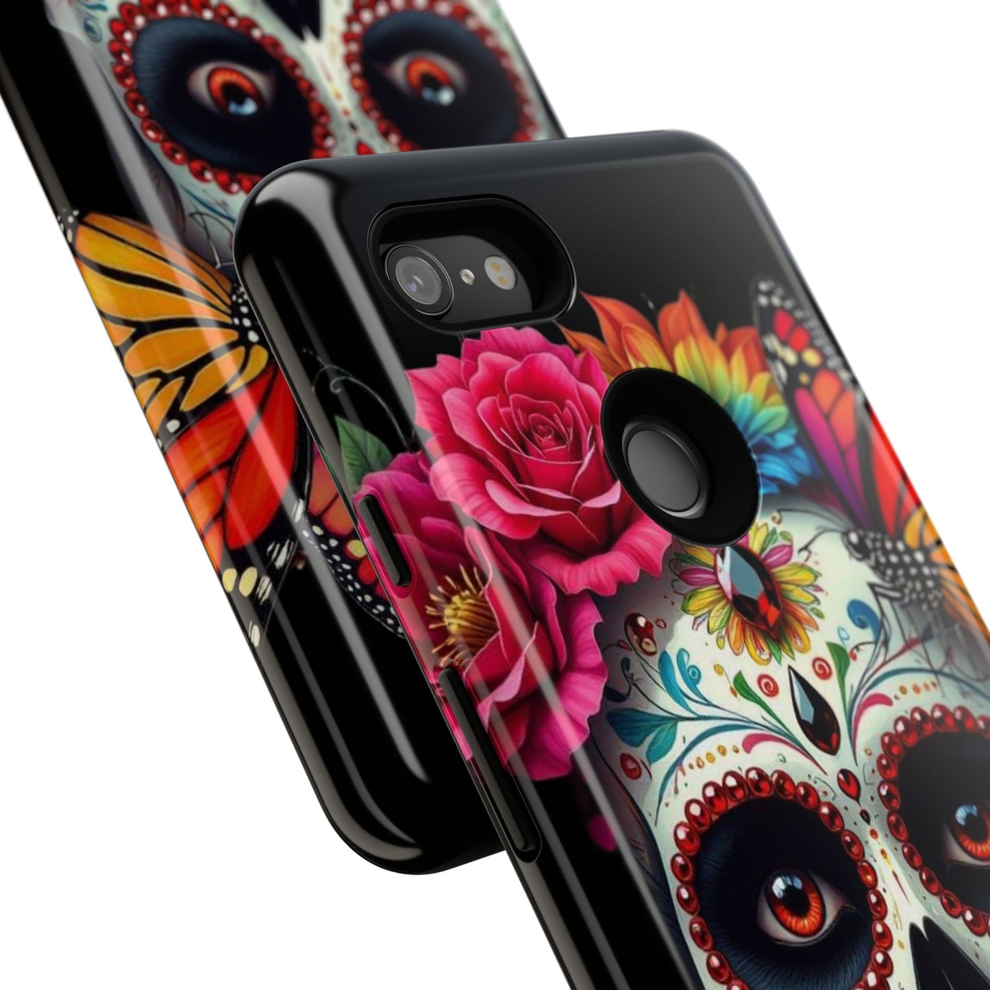Colorful Sugar Skull Phone Case, Day of the Dead Case, Floral Phone Cover, Flower Skull Design, Edgy Phone Accessory