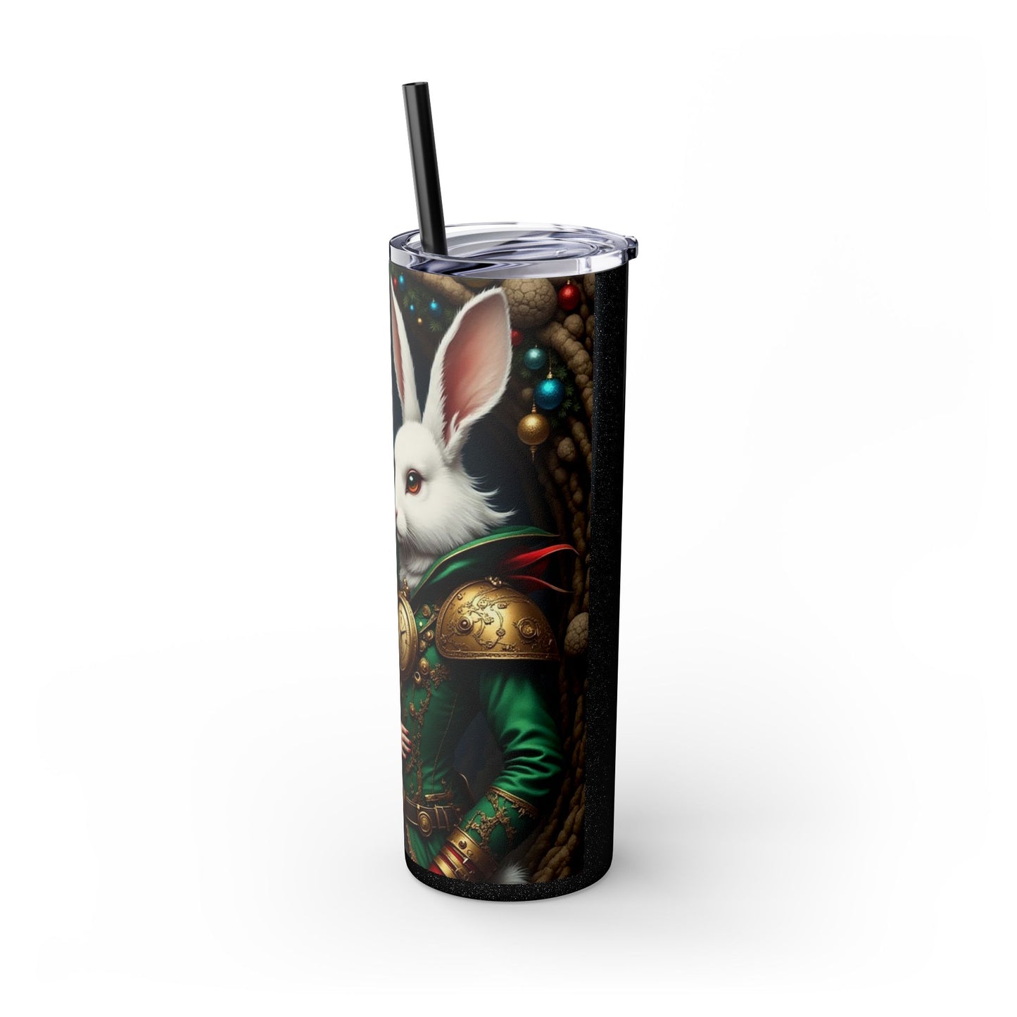 Whimsical Winter Skinny Tumbler with Rabbit Design, Christmas Gift, Holiday Drinkware, Fun Travel Mug, Cute Beverage Container