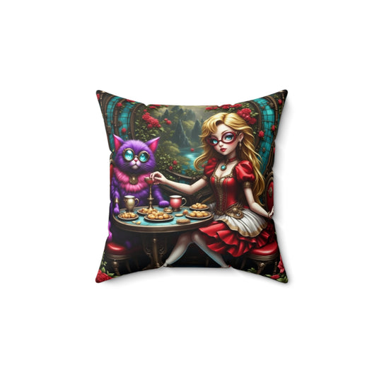Whimsical Fairy Tale Pillow, Alice in Wonderland Inspired Design, Cozy Home Decor, Fantasy Cushion, Gift for Collectors, Unique Pillow for Nurseries, Alice in Wonderland