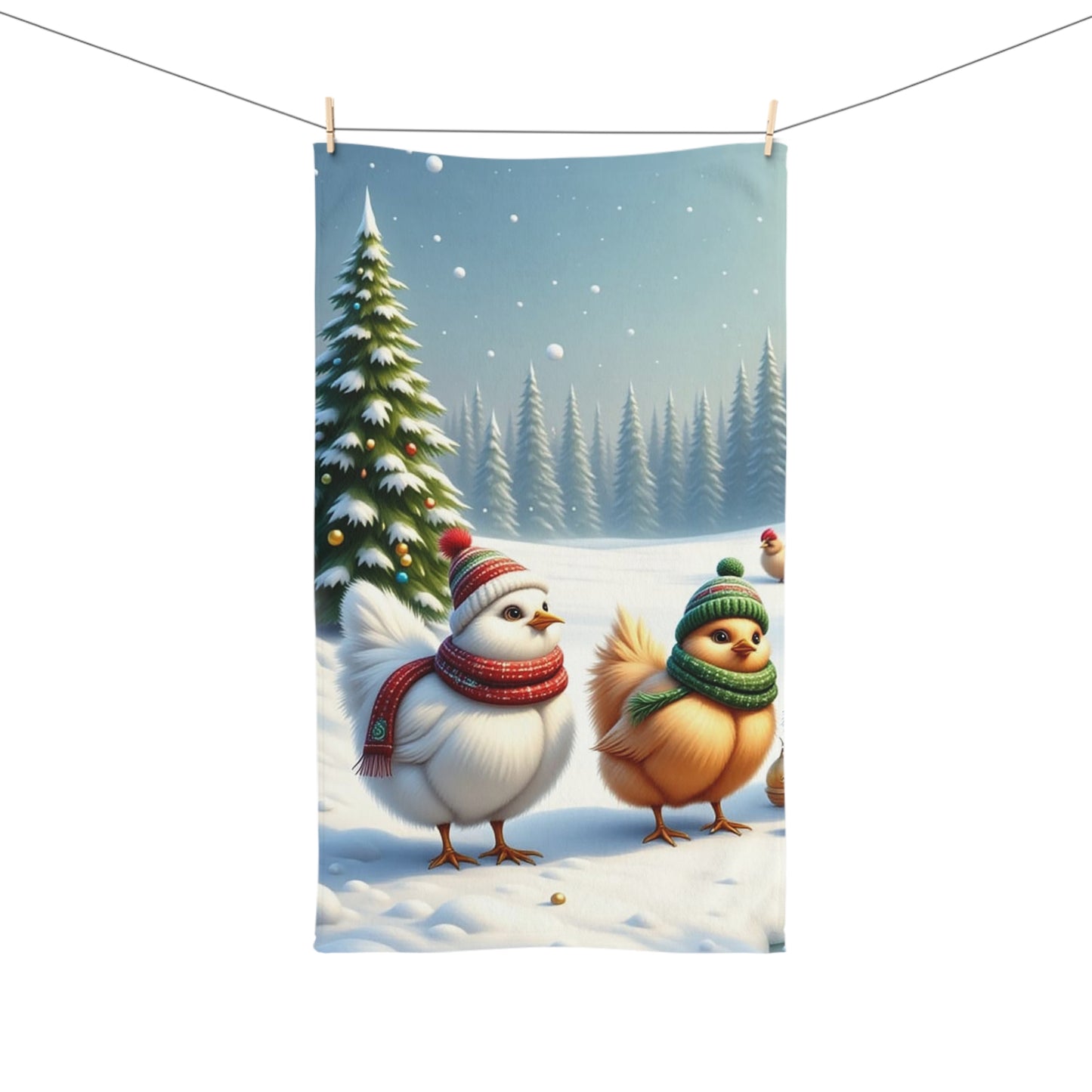Winter Chickens Hand Towel, Cozy Kitchen Decor, Holiday Gift, Farmhouse Style, Cute Snowy Towels