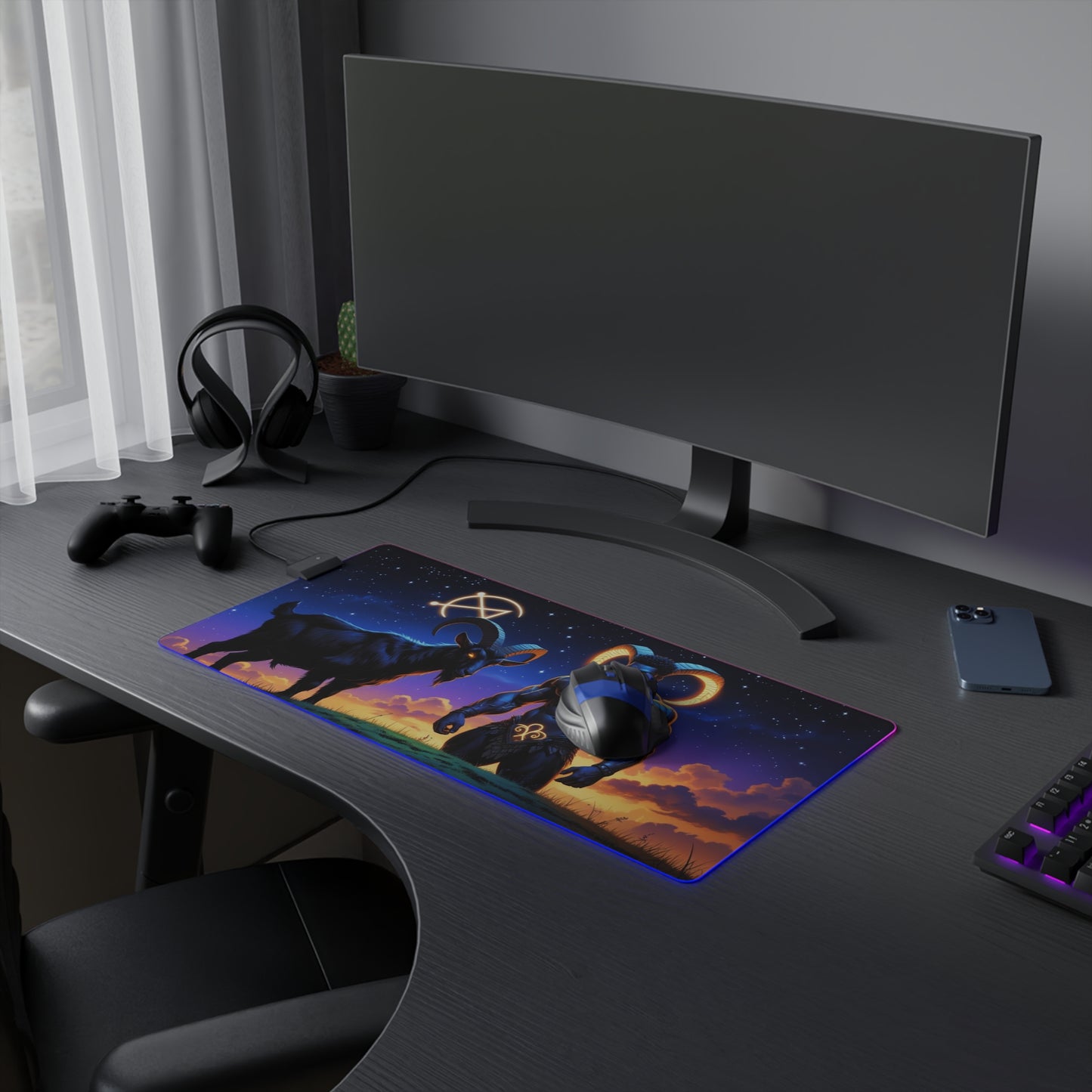 LED Gaming Mouse Pad with Mystic Design, Gamer Accessories, Desk Decor, Computer Gaming Gift, LED Illumination