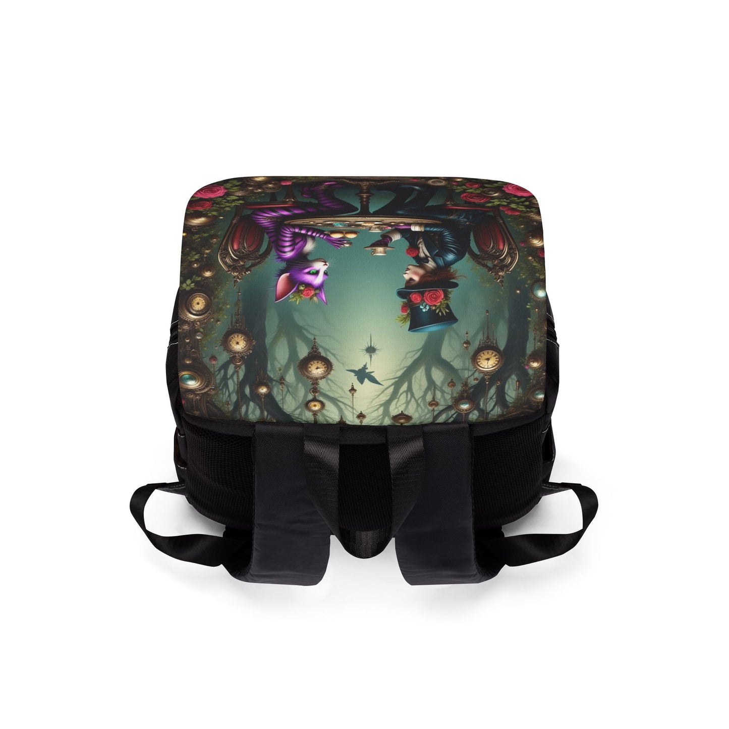 Mad Hatter Backpack Art Print, Unique Shoulder Bag for Everyday Use, Gift for Artists, Boho School Bag, Trendy Travel Pack