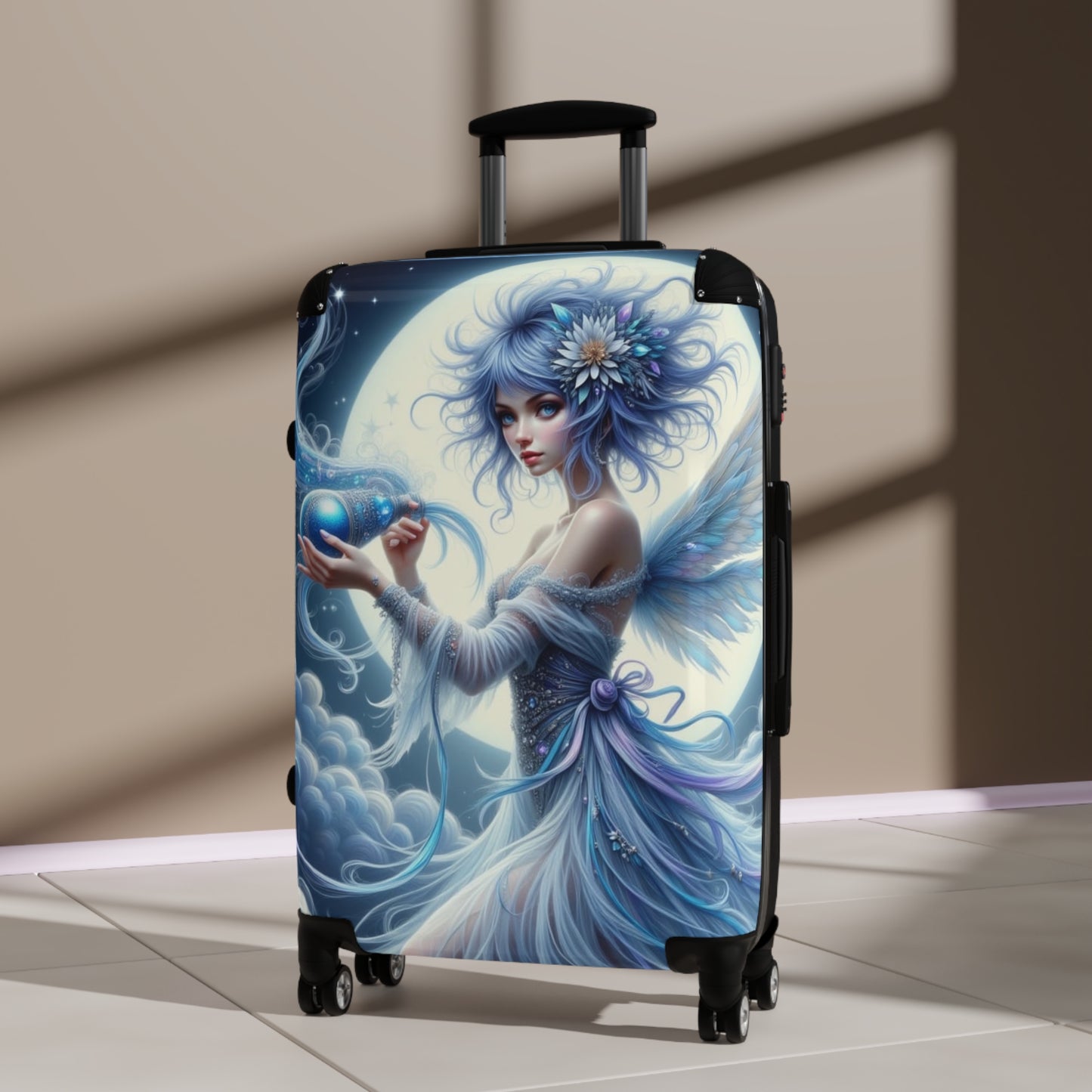 Aquarius, Fairy Tale Suitcase with Wings, Travel Bag, Carry-On Luggage, Magical Art Design, Unique Gift for Adventurers, Astrology Signs