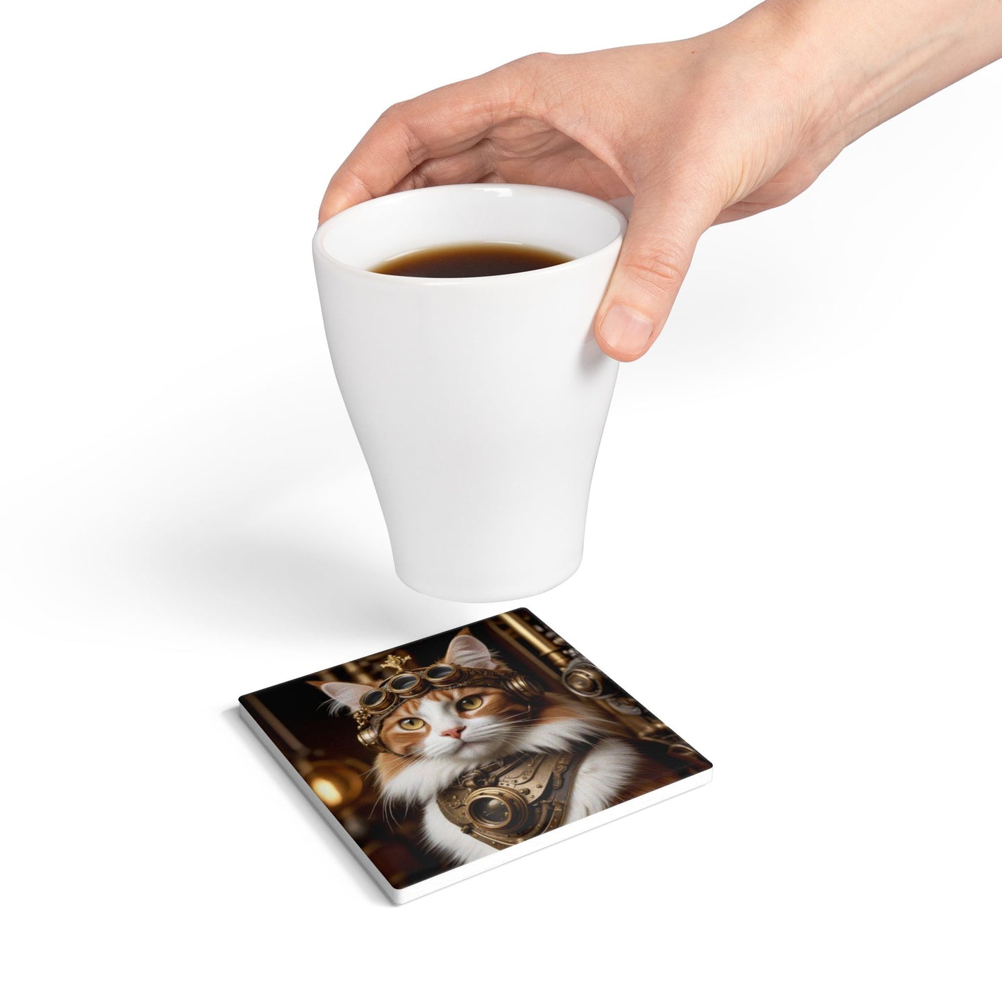 Ceramic Coaster, Steampunk Cat Captain, Steampunk Art, Unique Designs