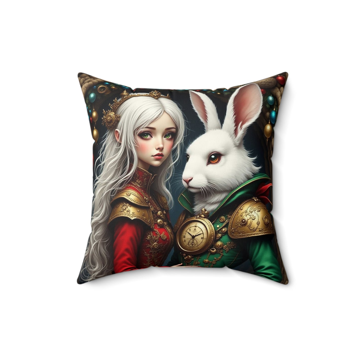 Fantasy Adventure Square Pillow with Rabbit and Girl Design, Decorative Pillow, Home Decor, Cosplay Accent, Gift for Fans