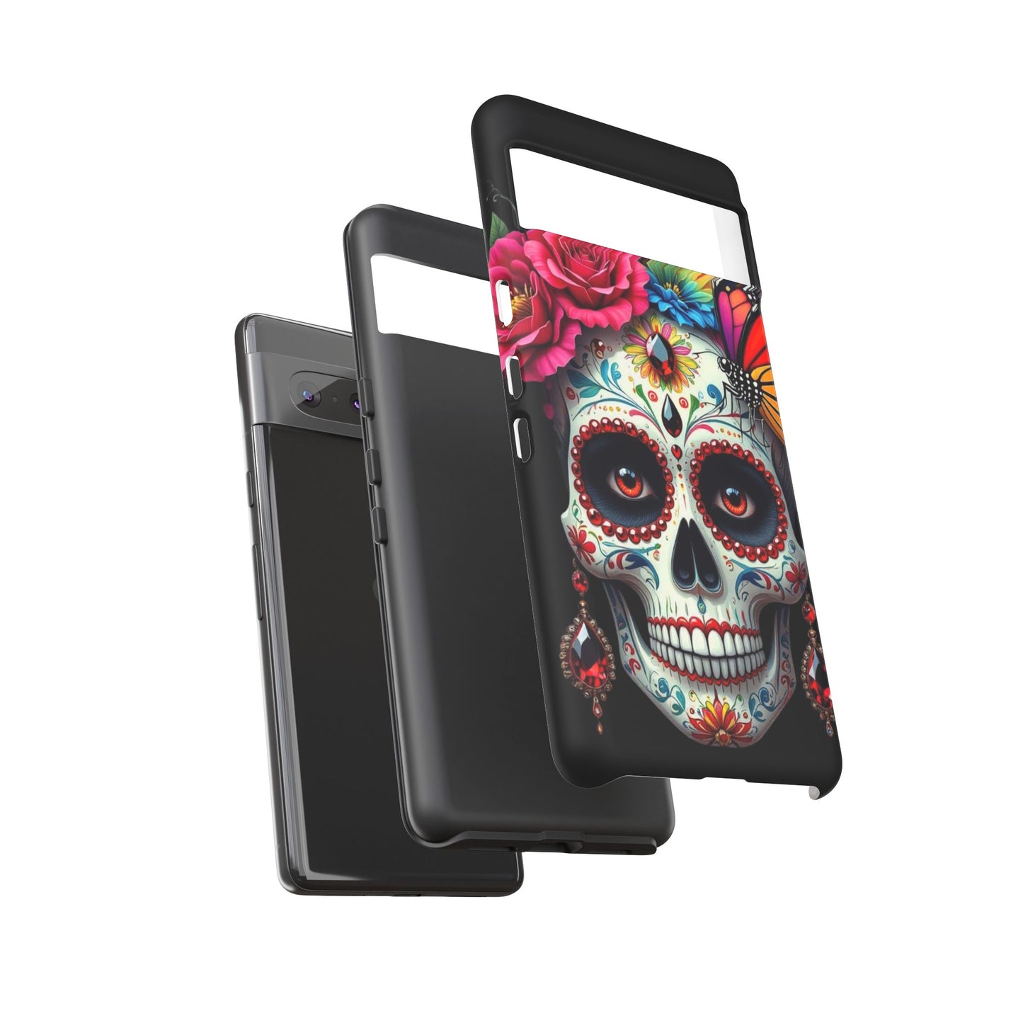Colorful Sugar Skull Phone Case, Day of the Dead Case, Floral Phone Cover, Flower Skull Design, Edgy Phone Accessory