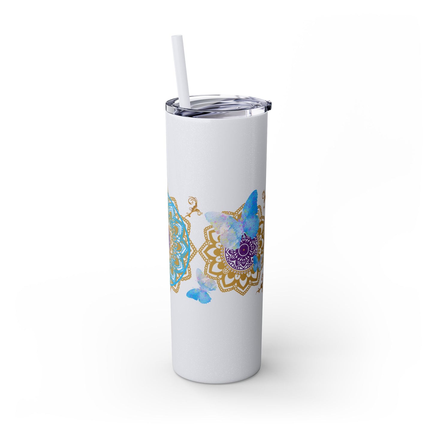 Blue Iceberg Mandala Skinny Tumbler with Straw, 20oz