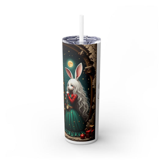 Christmas Rabbit Tumbler, 20oz Skinny Tumbler with Straw, Holiday Drinkware, Cute Bunny Decor, Winter Gift for Dog Lovers, Festive Cup