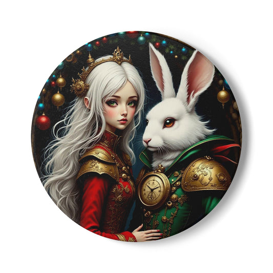 Whimsical Rabbit & Princess Ceramic Coaster Set, Fantasy Decor, Home Barware, Gift for Animal Lovers, Kitchen Accessories, Holiday Decor