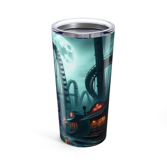 Tiny Terrors B&B, Gothic Moonlight Tumbler, Gothic Amusement Park, 20oz Travel Mug, Unique Coffee Cup, Bleak Park Scene, Halloween Drinkware, Dark Aesthetic Gift