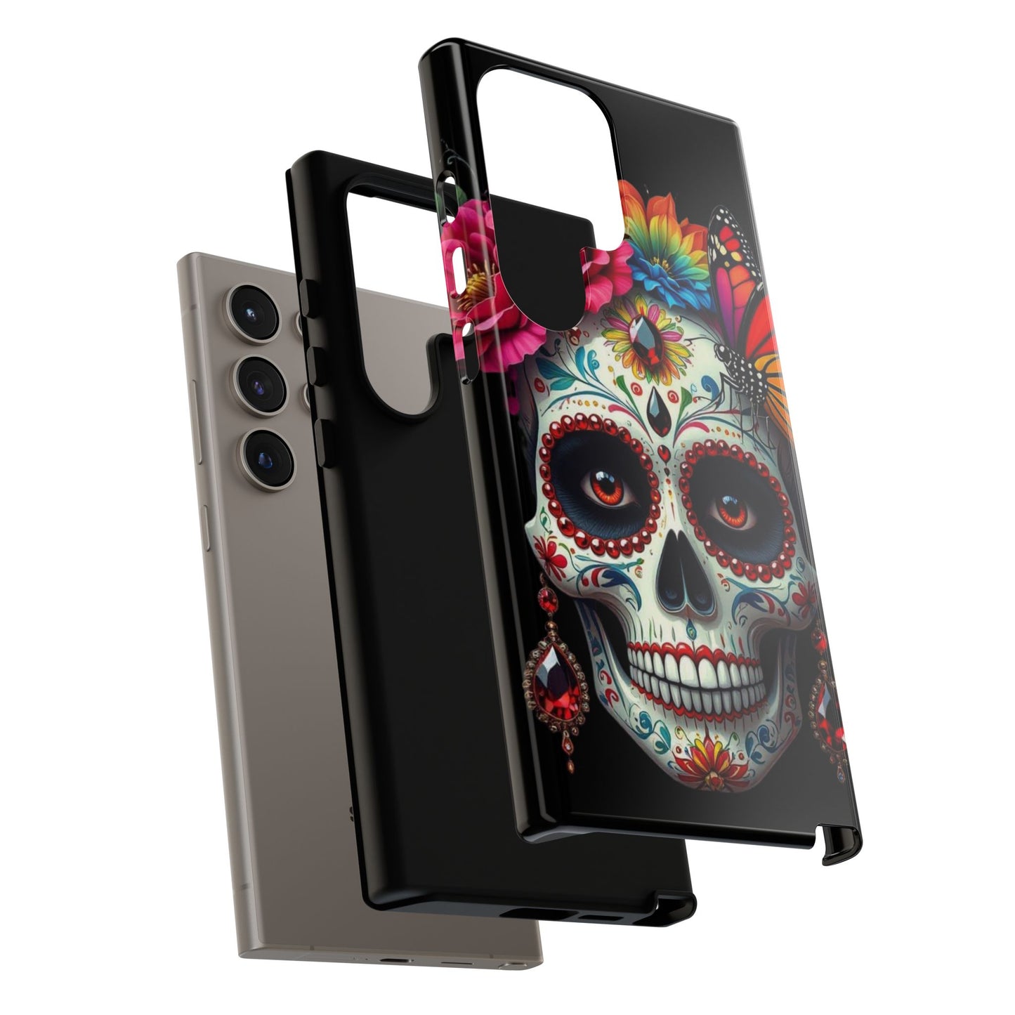 Colorful Sugar Skull Phone Case, Day of the Dead Case, Floral Phone Cover, Flower Skull Design, Edgy Phone Accessory