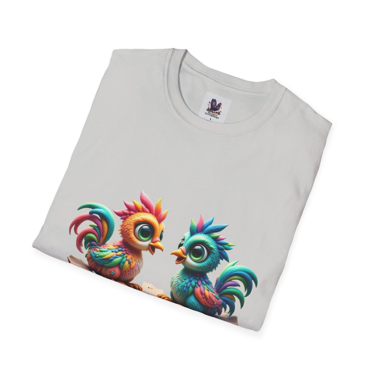 Colorful Kooky Chickens Willow & Sage Art Unisex Softstyle T-Shirt, Colorful Tee, Nature-Inspired Apparel, Cute Graphic Shirt