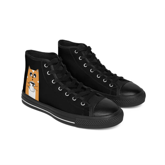 Whimsical Cat Design High-Top Sneakers, Casual Footwear, Pet Lovers Gift, Fun Everyday Shoes, Unique Fashion Accessories