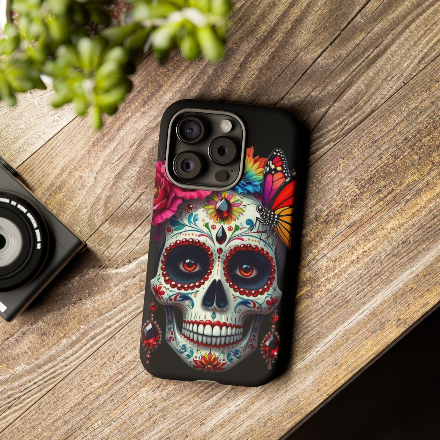 Colorful Sugar Skull Phone Case, Day of the Dead Case, Floral Phone Cover, Flower Skull Design, Edgy Phone Accessory
