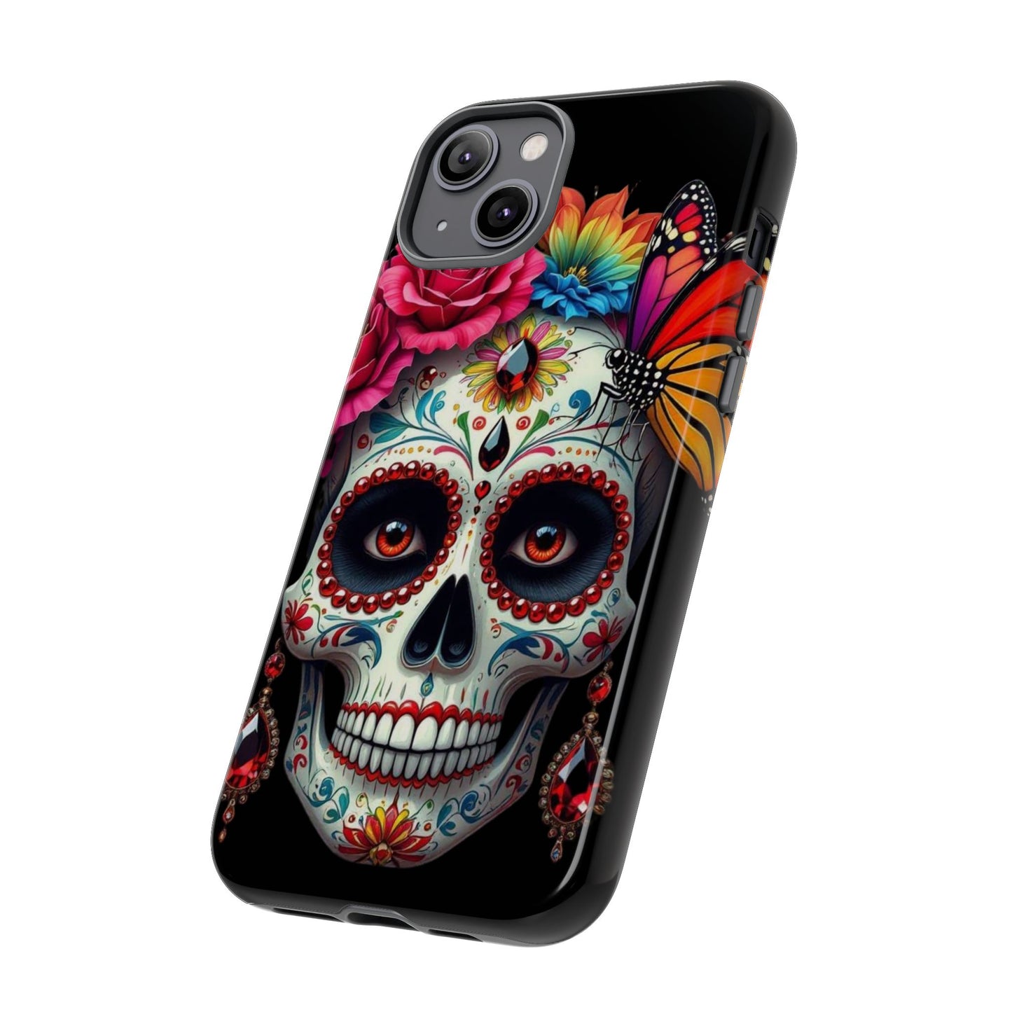 Colorful Sugar Skull Phone Case, Day of the Dead Case, Floral Phone Cover, Flower Skull Design, Edgy Phone Accessory