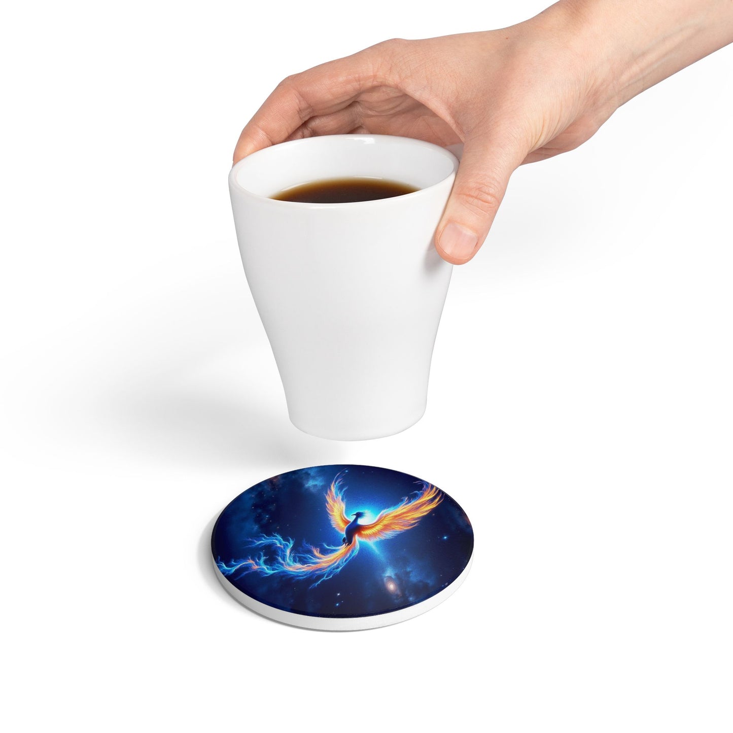 Celestial Phoenix Ceramic Coaster, Fantasy Home Decor, Gift for Eagle Owl Lovers, Table Decor, Coffee Mug Mat