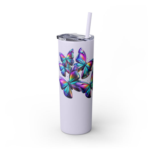 Purple Butterfly Swarm Tumbler with Straw, 20oz