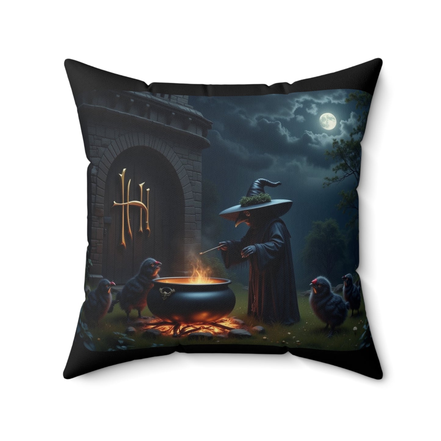 Hen-rie Potter, Spooky Halloween Square Pillow, Witch Decor, Cozy Halloween Home, Fall Gathering, Spun Polyester Cushion, Harry Potter Hens