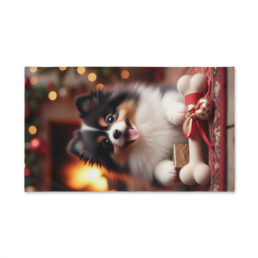 Festive Dog Hand Towel with Pomeranian Design, Dog Lover Gift, Holiday Decor, Cute Pet Towel, Kitchen or Bathroom Accessory