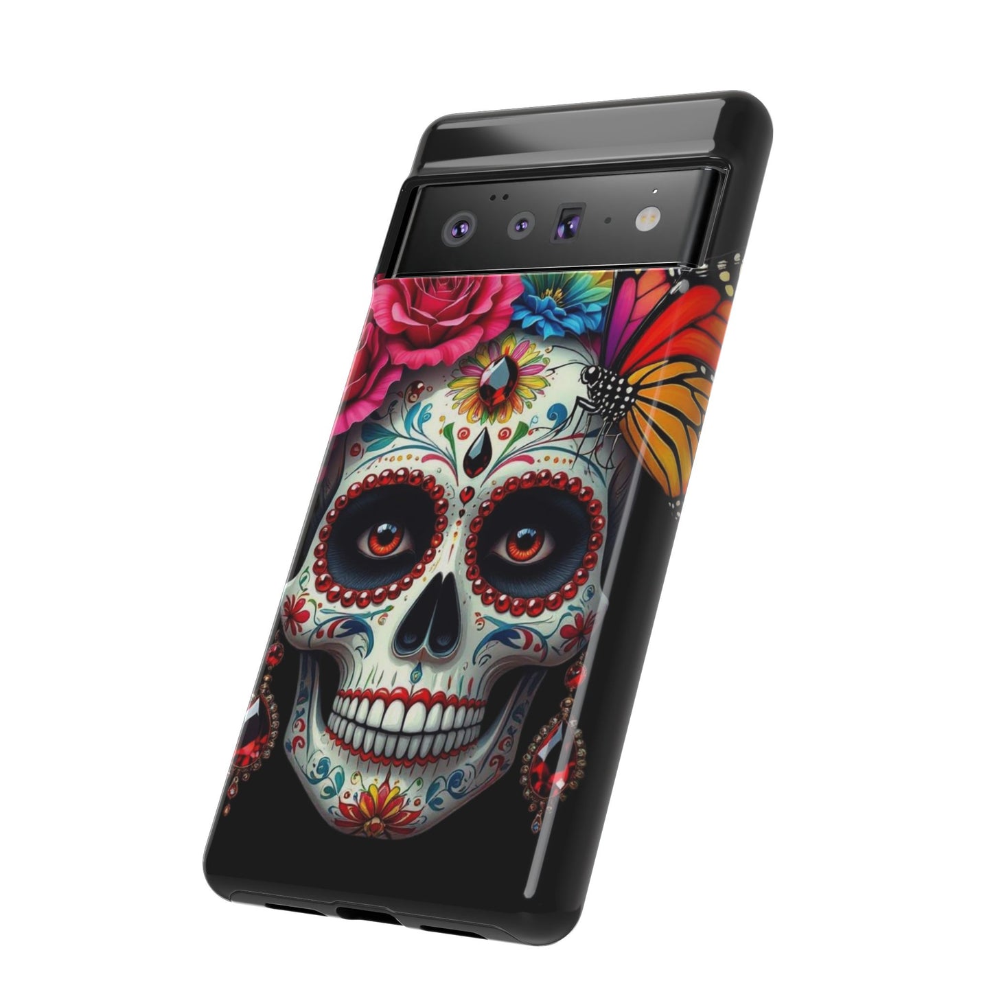 Colorful Sugar Skull Phone Case, Day of the Dead Case, Floral Phone Cover, Flower Skull Design, Edgy Phone Accessory